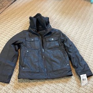 Urban republic faux leather moto jacket with detachable hood